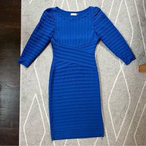 Calvin Klein Cobalt Royal Blur Pleated Stretch Long Sleeve Dress